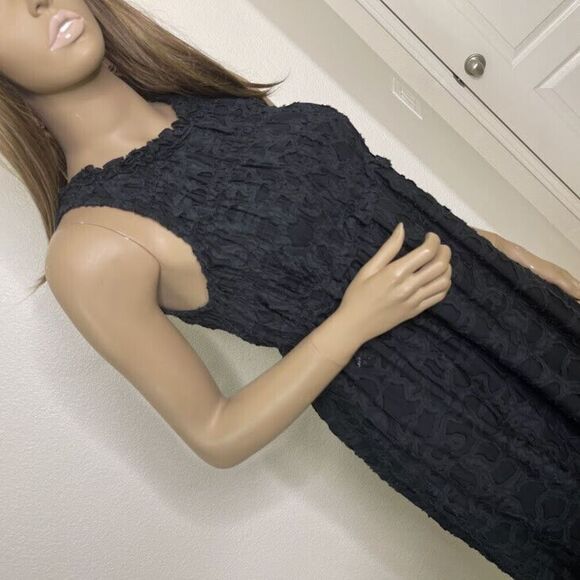 Club Monaco Dress Size 2 Tank Maxi Long Jacquard Woven Black Sleeveless Smocked - Picture 2 of 14